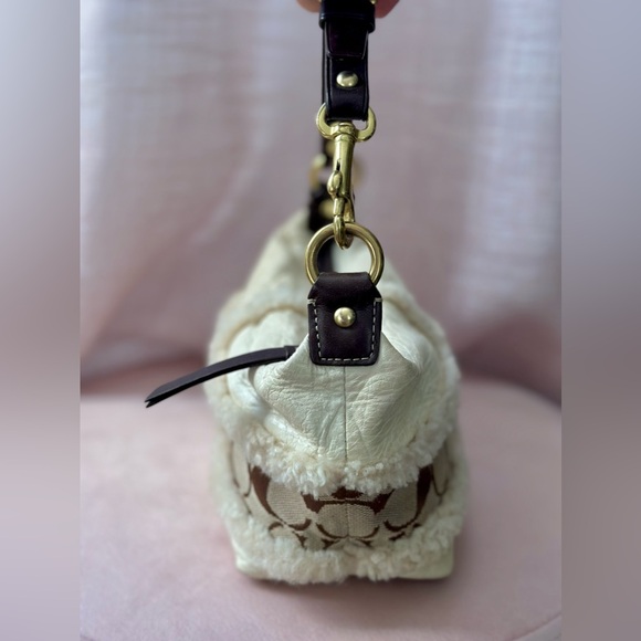 HTF Authentic Vintage Coach Signature Leather & Shearling mini bag/Pochette - Picture 6 of 11